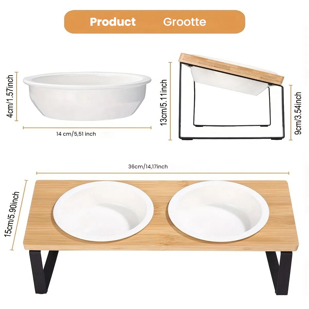 Miniatuur van productfoto 3 van Hoge voerbakken voor katten - Kattenbakken met houten frame - Voerbakken voor katten - Hoge kattenbakken met water en voer - Voerbakken geschikt voor katten en kittens
