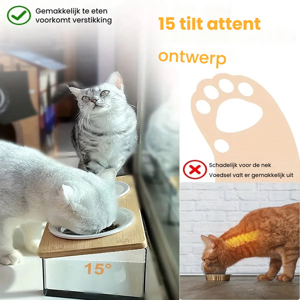 Miniatuur van productfoto 4 van Hoge voerbakken voor katten - Kattenbakken met houten frame - Voerbakken voor katten - Hoge kattenbakken met water en voer - Voerbakken geschikt voor katten en kittens