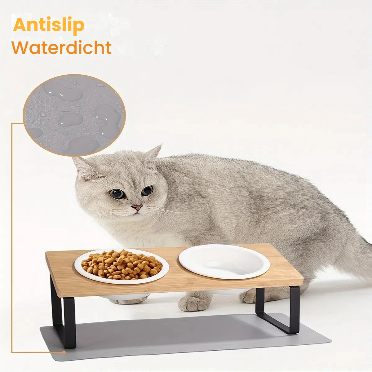 Miniatuur van productfoto 5 van Hoge voerbakken voor katten - Kattenbakken met houten frame - Voerbakken voor katten - Hoge kattenbakken met water en voer - Voerbakken geschikt voor katten en kittens