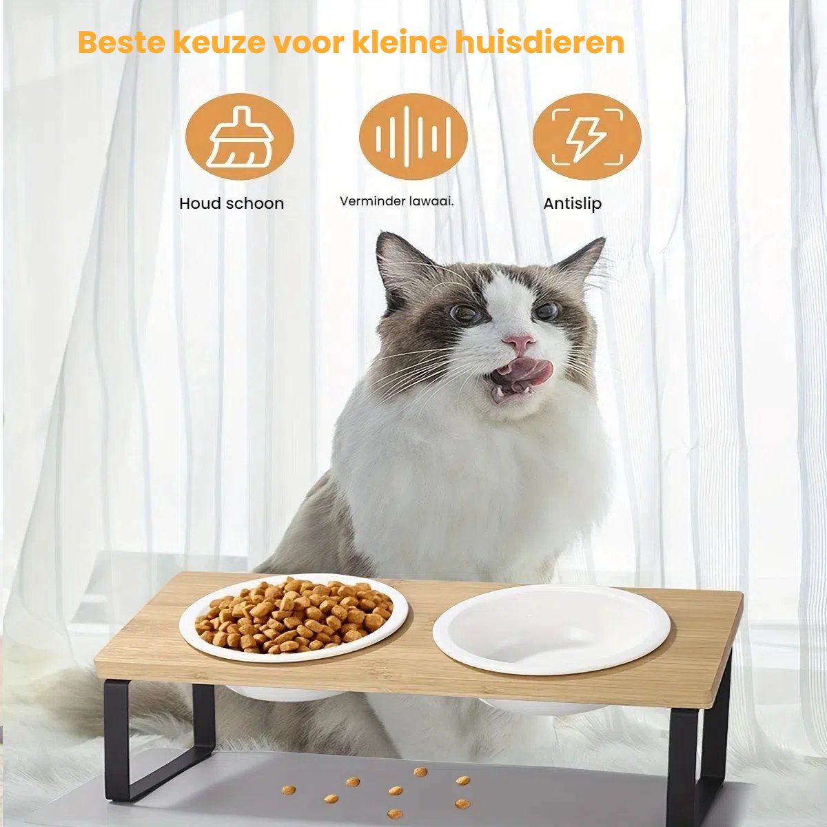 Miniatuur van productfoto 6 van Hoge voerbakken voor katten - Kattenbakken met houten frame - Voerbakken voor katten - Hoge kattenbakken met water en voer - Voerbakken geschikt voor katten en kittens