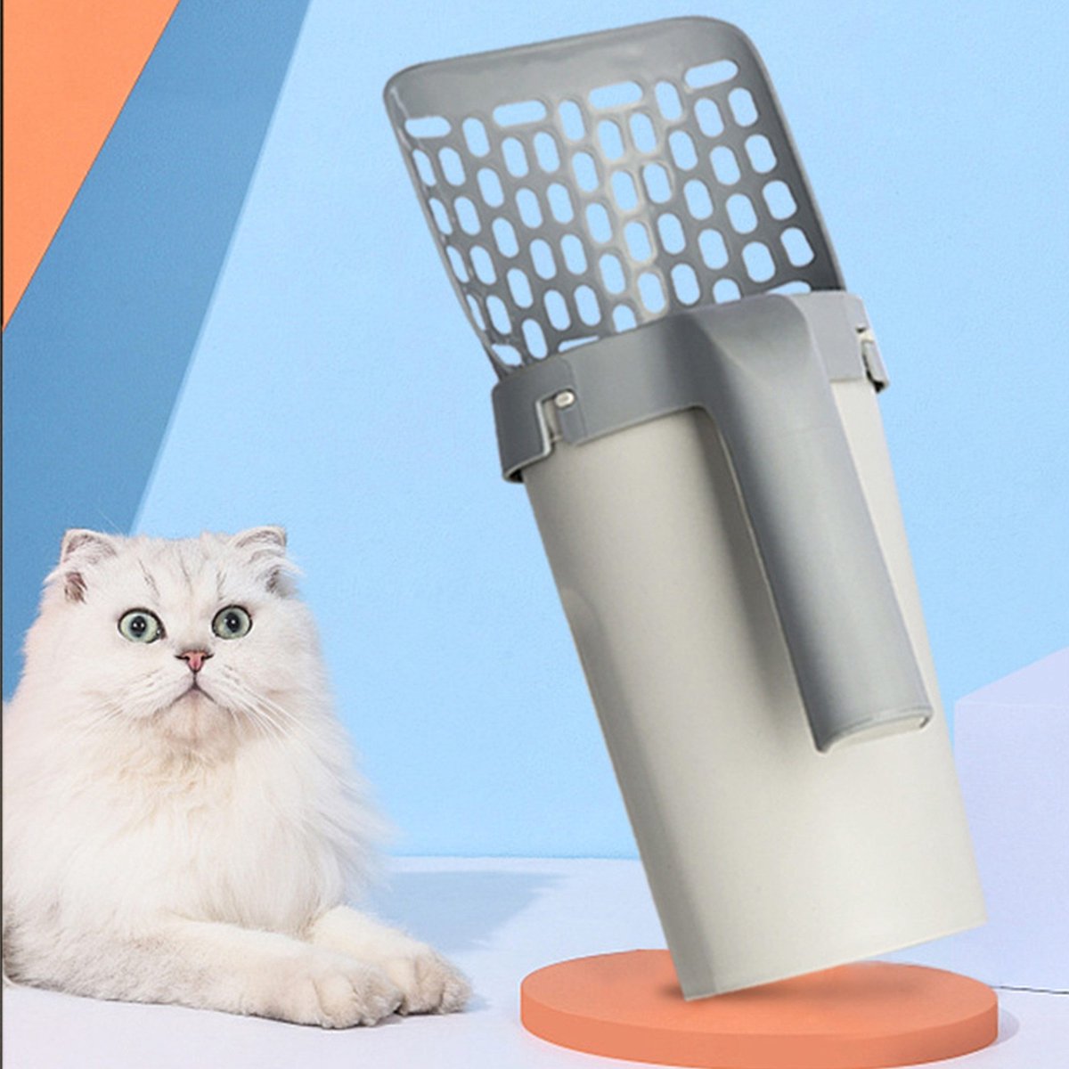 Miniatuur van productfoto 3 van 2-in-1 Kattenbak Schep met Opvangbak - Anti-Lek Kattenstront Schepje - Fijnmazig Zeef voor Klonterende Korrels - Geschikt voor Alle Kattenbakvulling