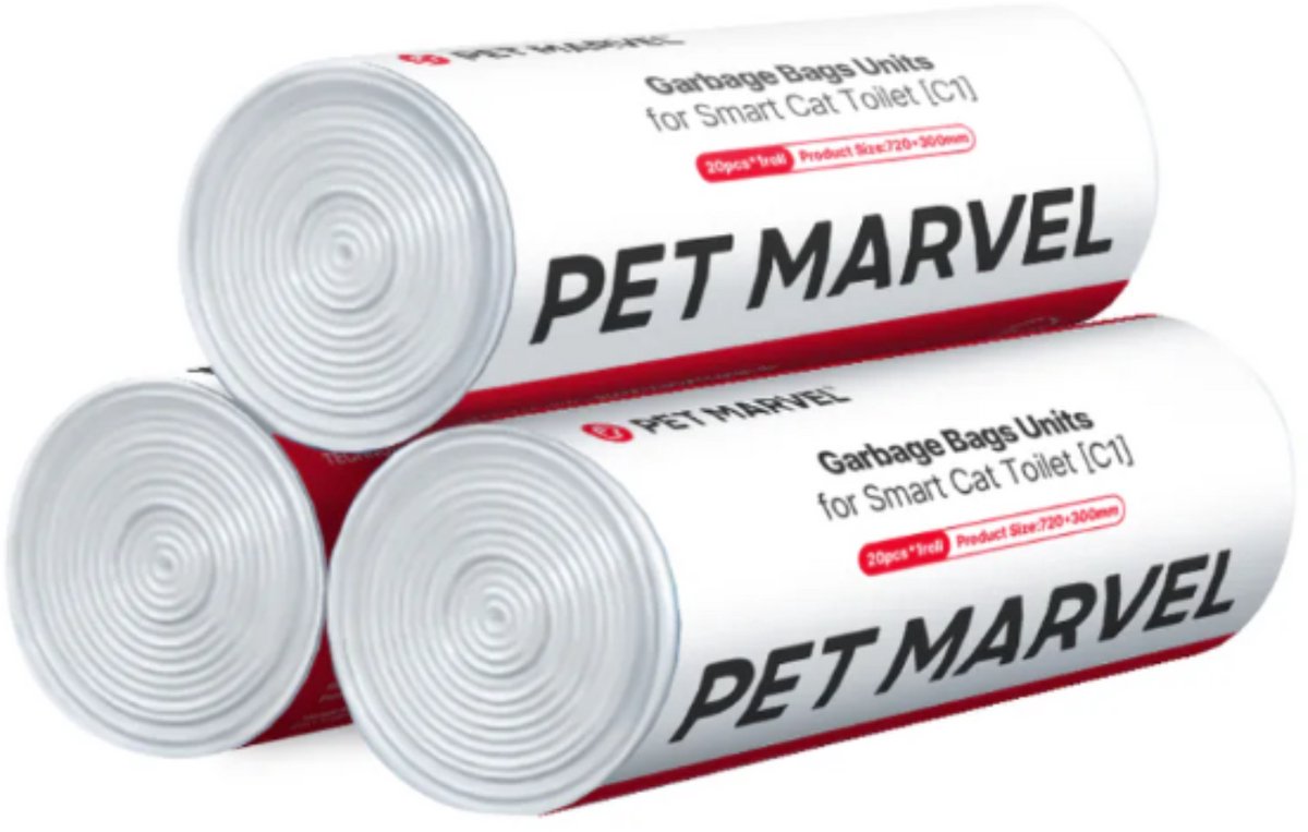 Pet Marvel C1 - Kattenbakzakken - Zelfreinigende Automatische Kattenbakzakken - 3 Rollen - 20 Zakken per Rol