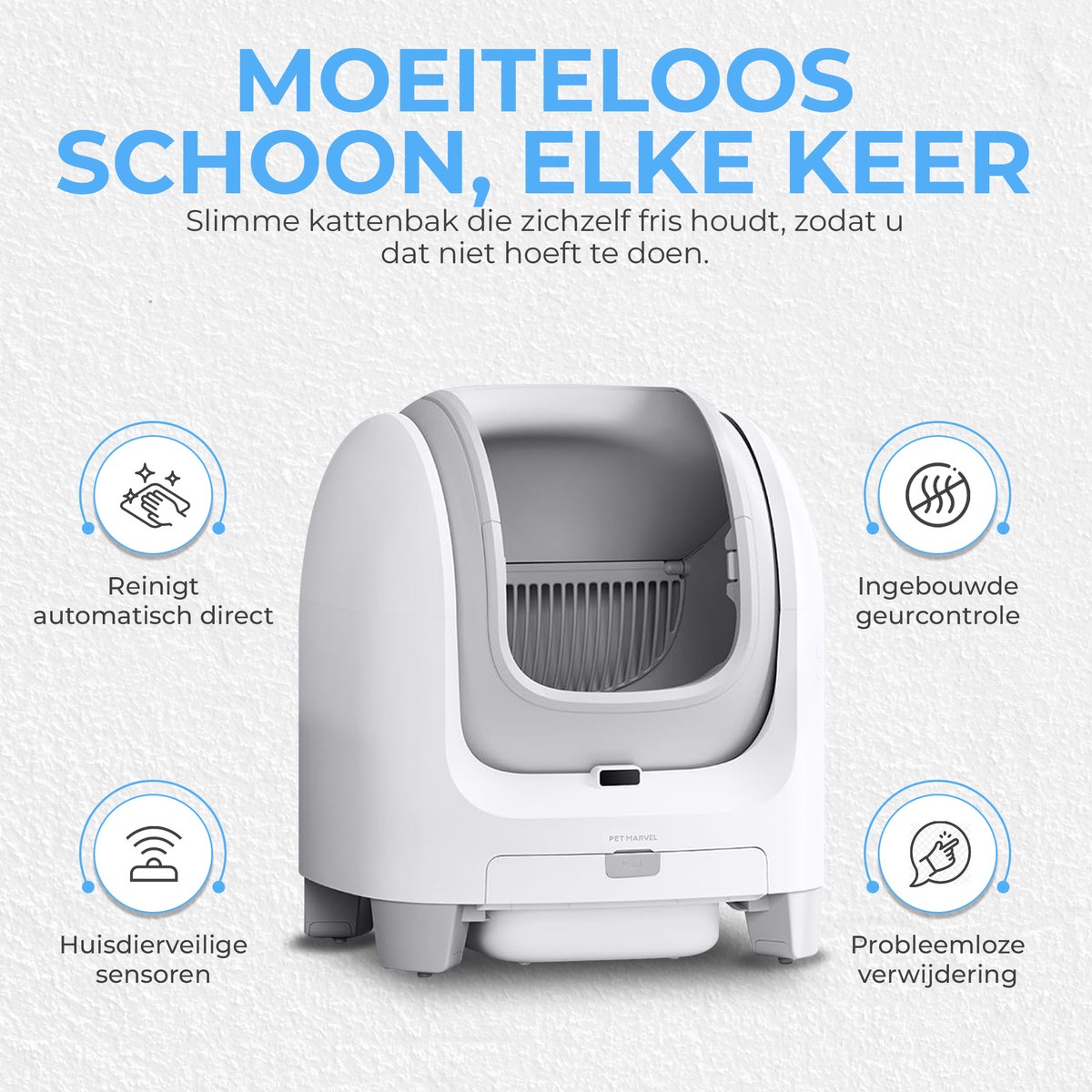 Miniatuur van productfoto 2 van Pet Marvel C1 – Automatische Kattenbak – Zelfreinigende Kattenbak XXL – Grote opening - Geschikt voor grote en meerdere katten – Geurloos - Inclusief App, Afvalzak en Geurverwijderaar