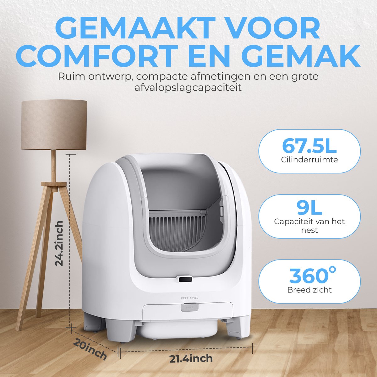 Miniatuur van productfoto 4 van Pet Marvel C1 – Automatische Kattenbak – Zelfreinigende Kattenbak XXL – Grote opening - Geschikt voor grote en meerdere katten – Geurloos - Inclusief App, Afvalzak en Geurverwijderaar