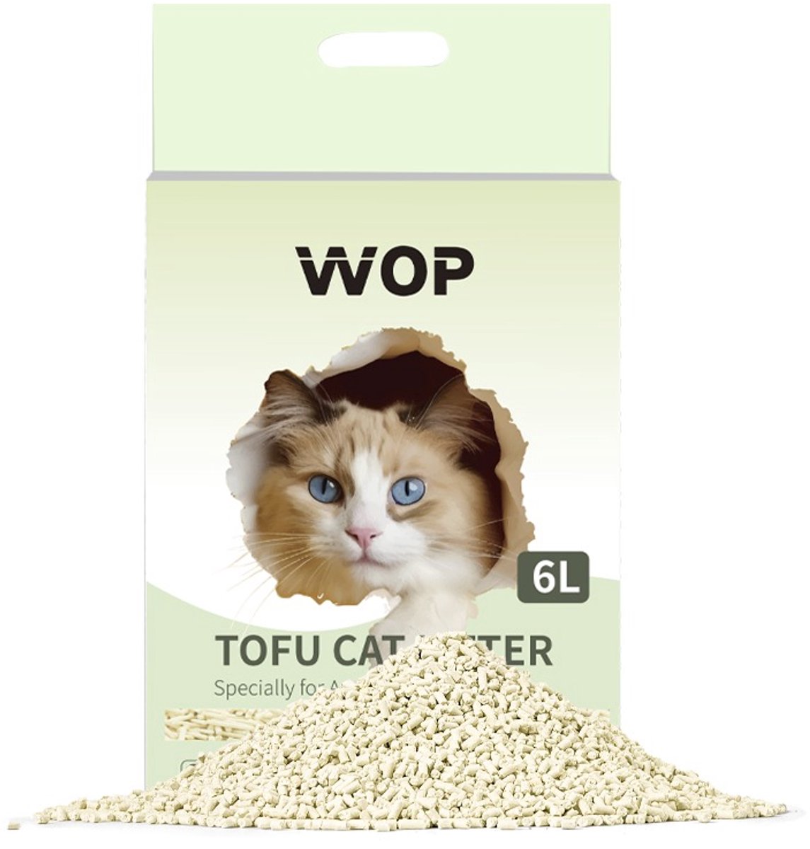 TOFU kattenbakvulling - Naturel - WOP - Kattoilet - 6L - 2.5KG