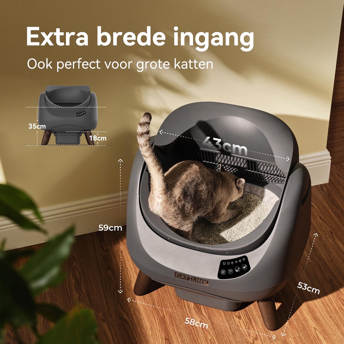 Miniatuur van productfoto 2 van SnelShoppen - CATLINK Zelfreinigende Kattentoilet XL met Open Bovenzijde, 5 GHz Wi-Fi, 12L Capaciteit, Geschikt voor Alle Kattenbakvulling - Ideaal vo