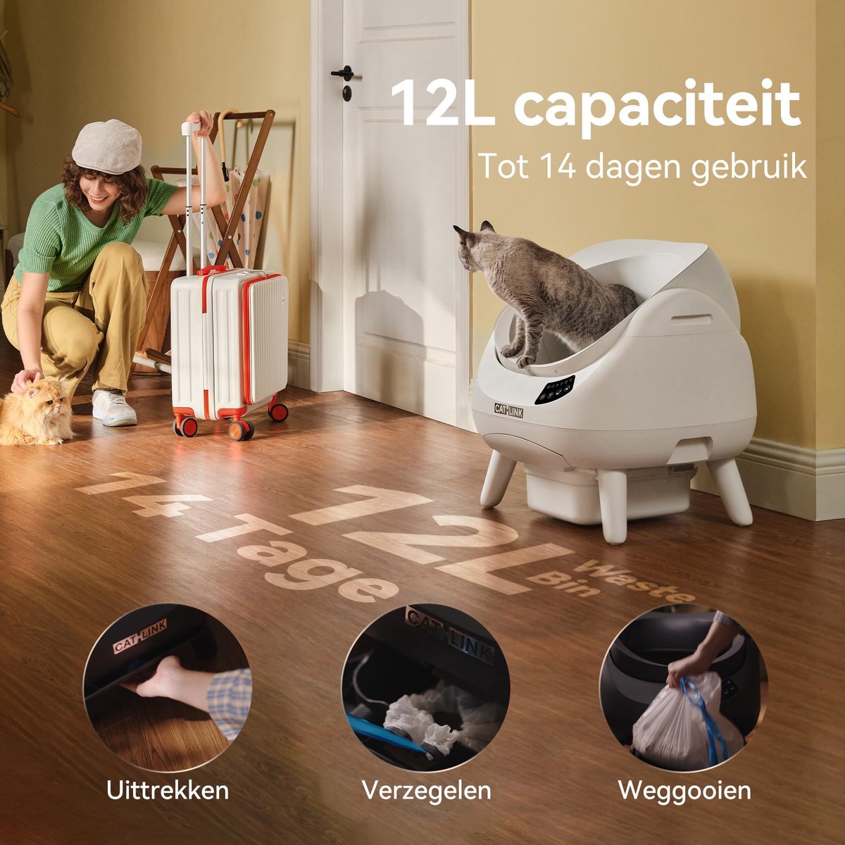 Miniatuur van productfoto 4 van SnelShoppen - CATLINK Zelfreinigende Kattentoilet XL met Open Bovenzijde, 5 GHz Wi-Fi, 12L Capaciteit, Geschikt voor Alle Kattenbakvulling - Ideaal vo