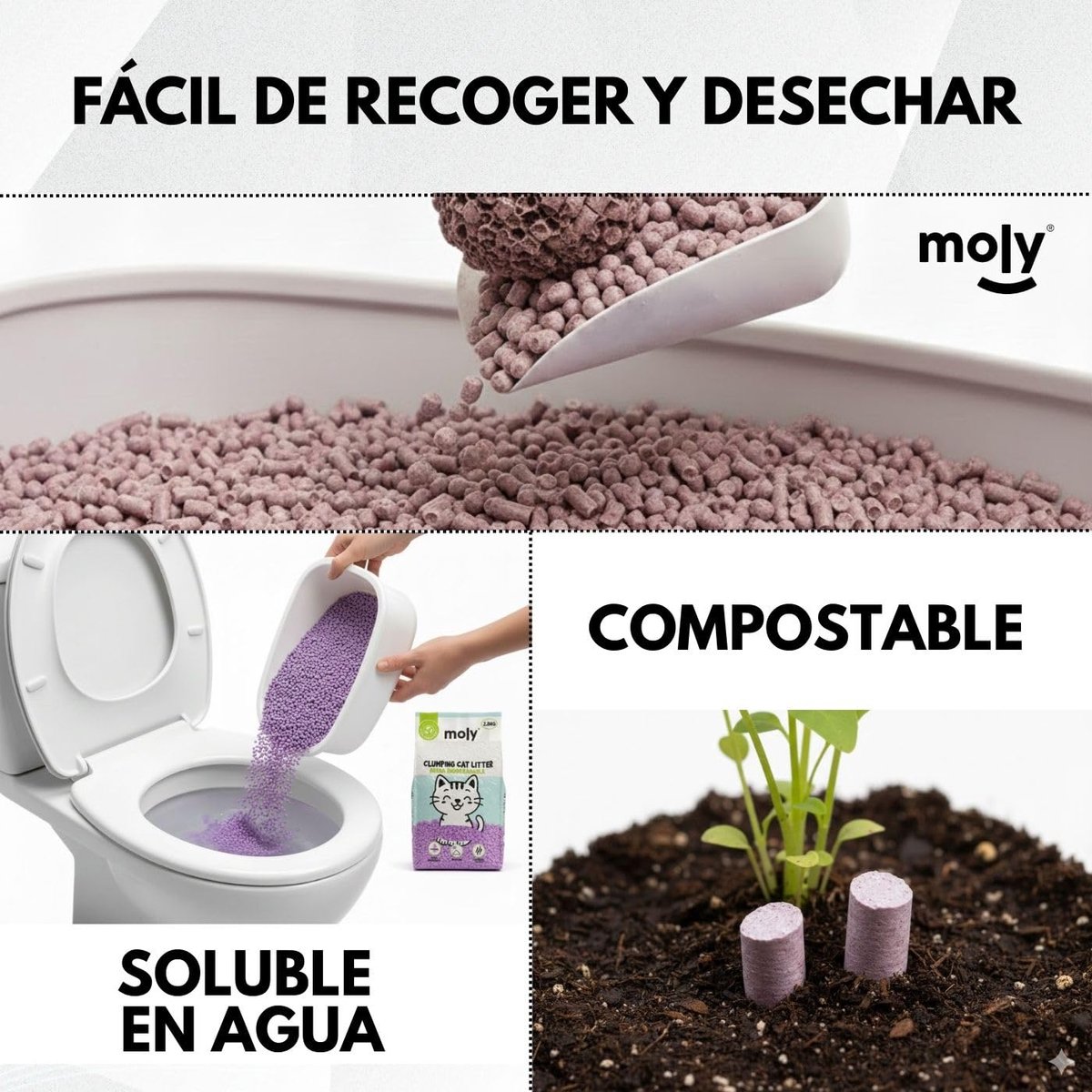 Miniatuur van productfoto 4 van SnelShoppen - Ecologische kattenbakvulling maïs bamboe lavendelgeur 2,8 kg/6,8 l Tofu type biologisch afbreekbaar absorberend natuurlijk geurcontrole