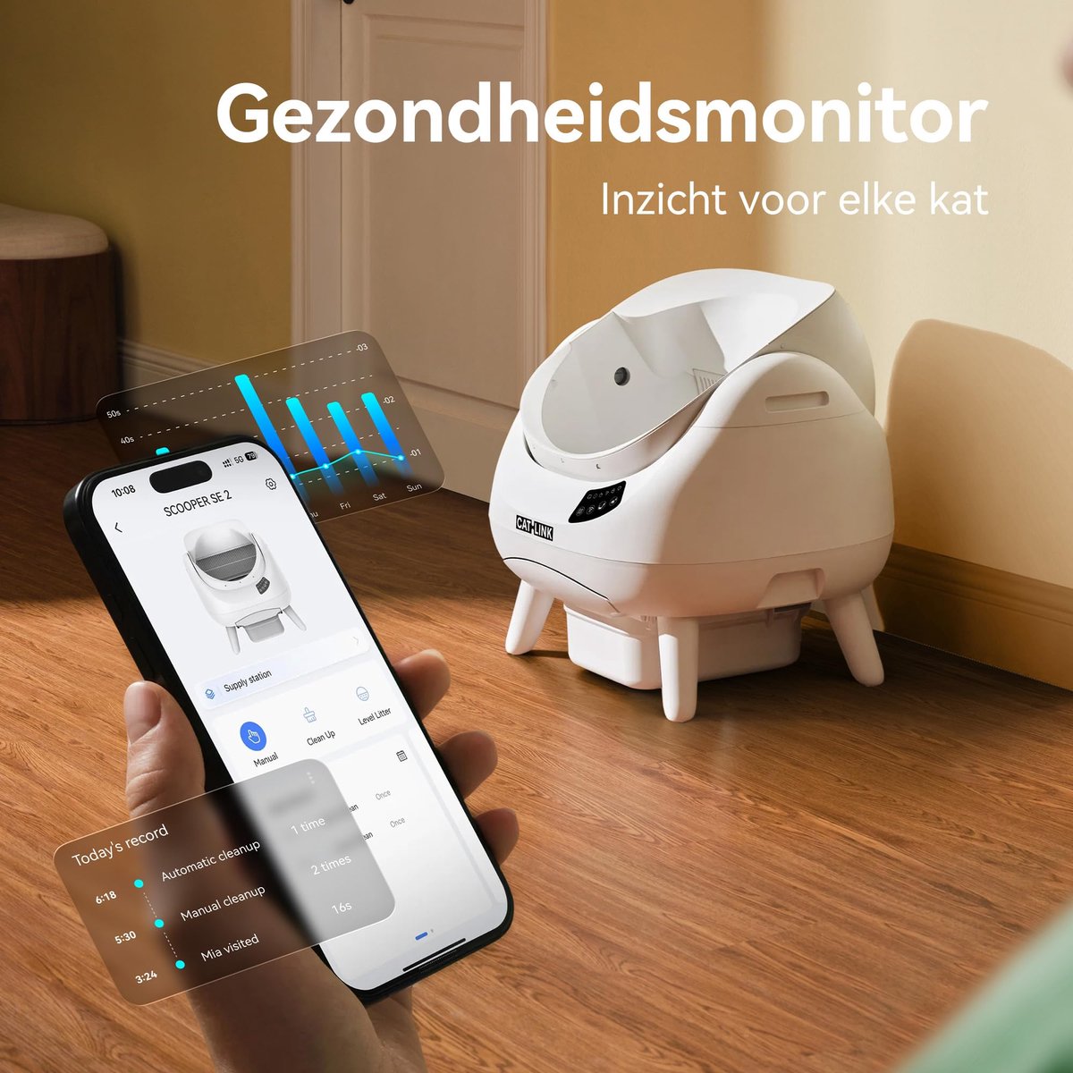 Miniatuur van productfoto 3 van SnelShoppen - CATLINK Zelfreinigende Kattentoilet XL met Open Bovenzijde, 5 GHz Wi-Fi, 12L Capaciteit, Geschikt voor Alle Katten, Ideaal voor Huishoud