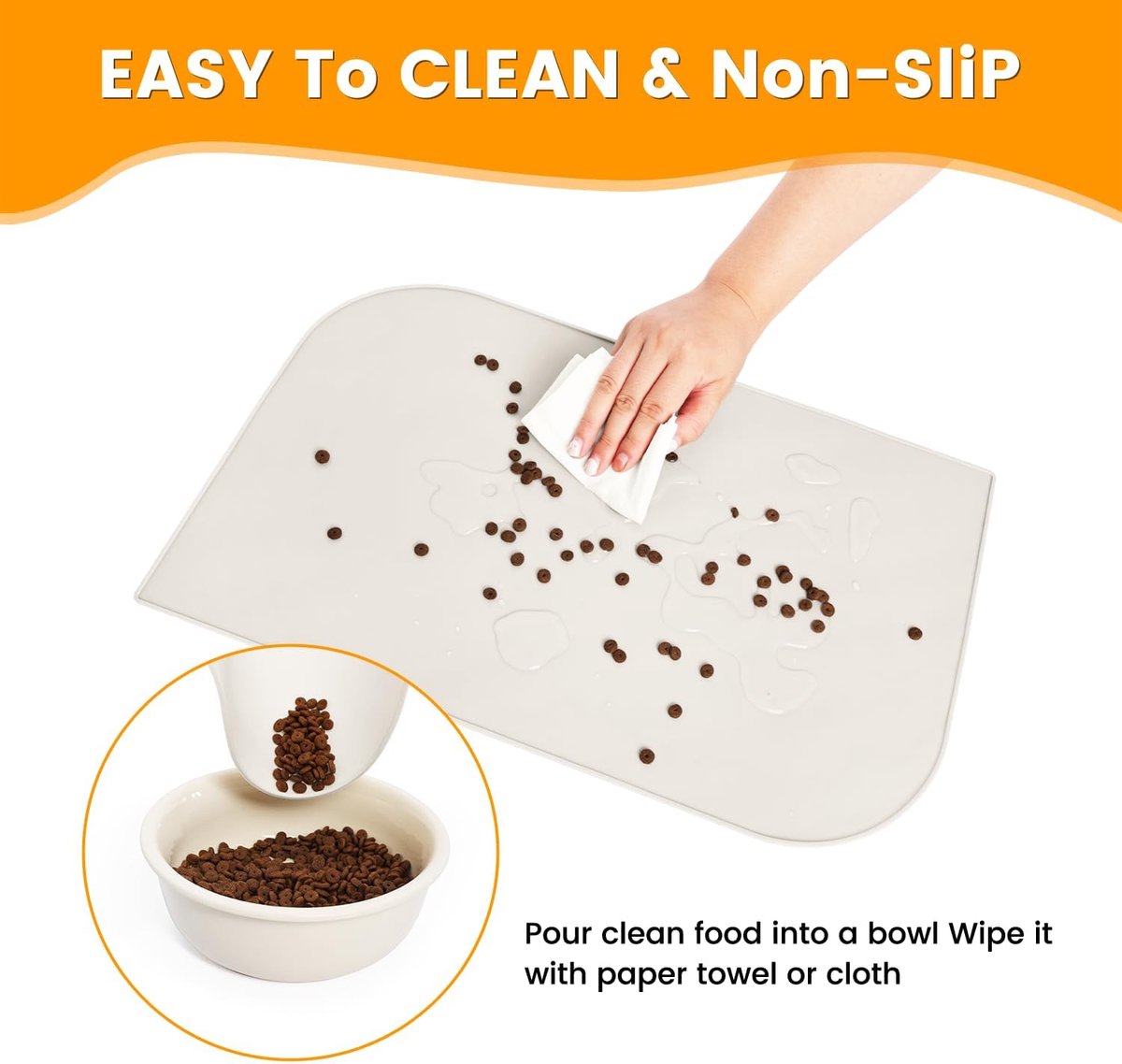 Productfoto 1 van SnelShoppen - Dog Mats voor Honden, Waterdichte Pet Bowl Mat, Kattenbak Mat met Verhoogde Randen, Siliconen Mat voor Huisdieren BPA Vrij (Beige, 48 x