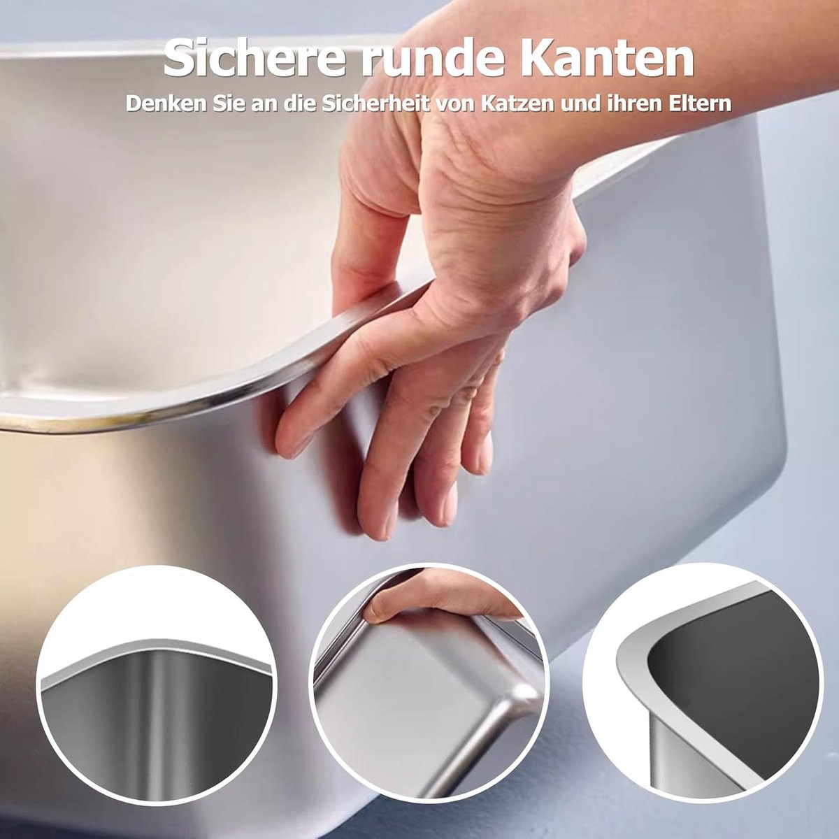 Miniatuur van productfoto 3 van stalen kattenbak, grote kattentoilet, XXL, metalen kattenbak voor grote katten, open kattenbak zonder deksel, Hop-in kattentoilet, 60 x 40 x 15 cm, geurvrij, roestvrij, lekvrij
