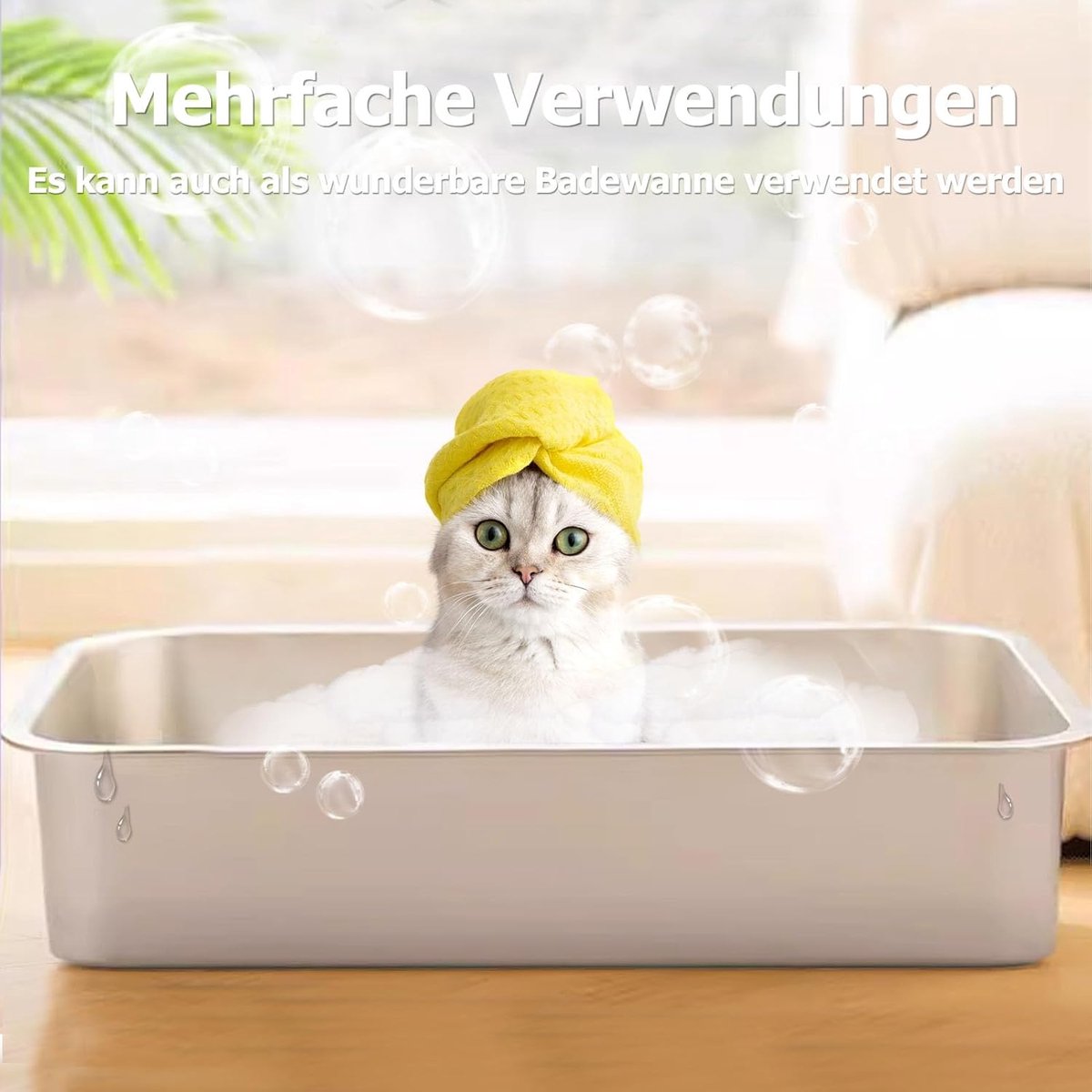 Miniatuur van productfoto 4 van stalen kattenbak, grote kattentoilet, XXL, metalen kattenbak voor grote katten, open kattenbak zonder deksel, Hop-in kattentoilet, 60 x 40 x 15 cm, geurvrij, roestvrij, lekvrij