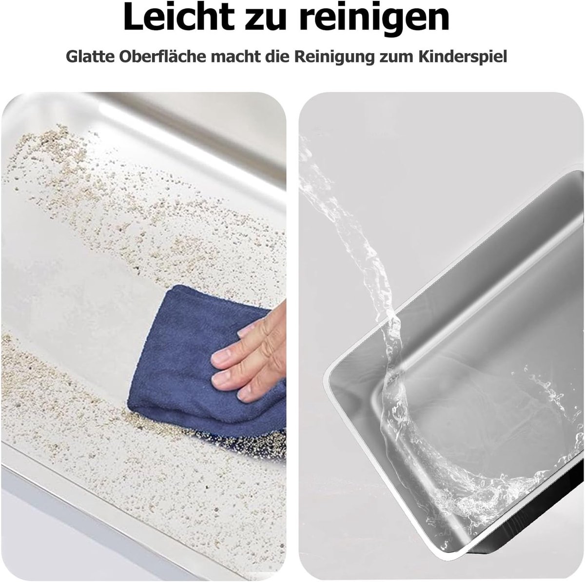 Miniatuur van productfoto 6 van stalen kattenbak, grote kattentoilet, XXL, metalen kattenbak voor grote katten, open kattenbak zonder deksel, Hop-in kattentoilet, 60 x 40 x 15 cm, geurvrij, roestvrij, lekvrij
