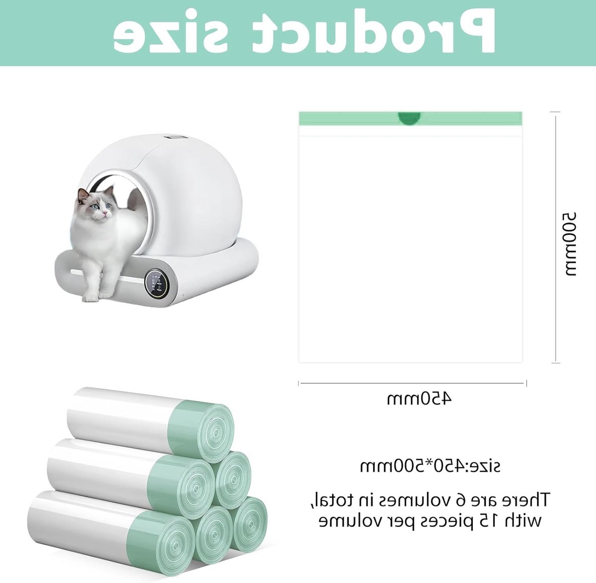 Miniatuur van productfoto 4 van Draagbare Afvalzakken voor Katten: 6 Rollen Vervangende Kattenbakzakken, 90 Stuks Duurzame Zelfreinigende Kattenbakzakken, Groene Kleur, Ideaal voor Gemakkelijk Afvoeren en Hygiëne