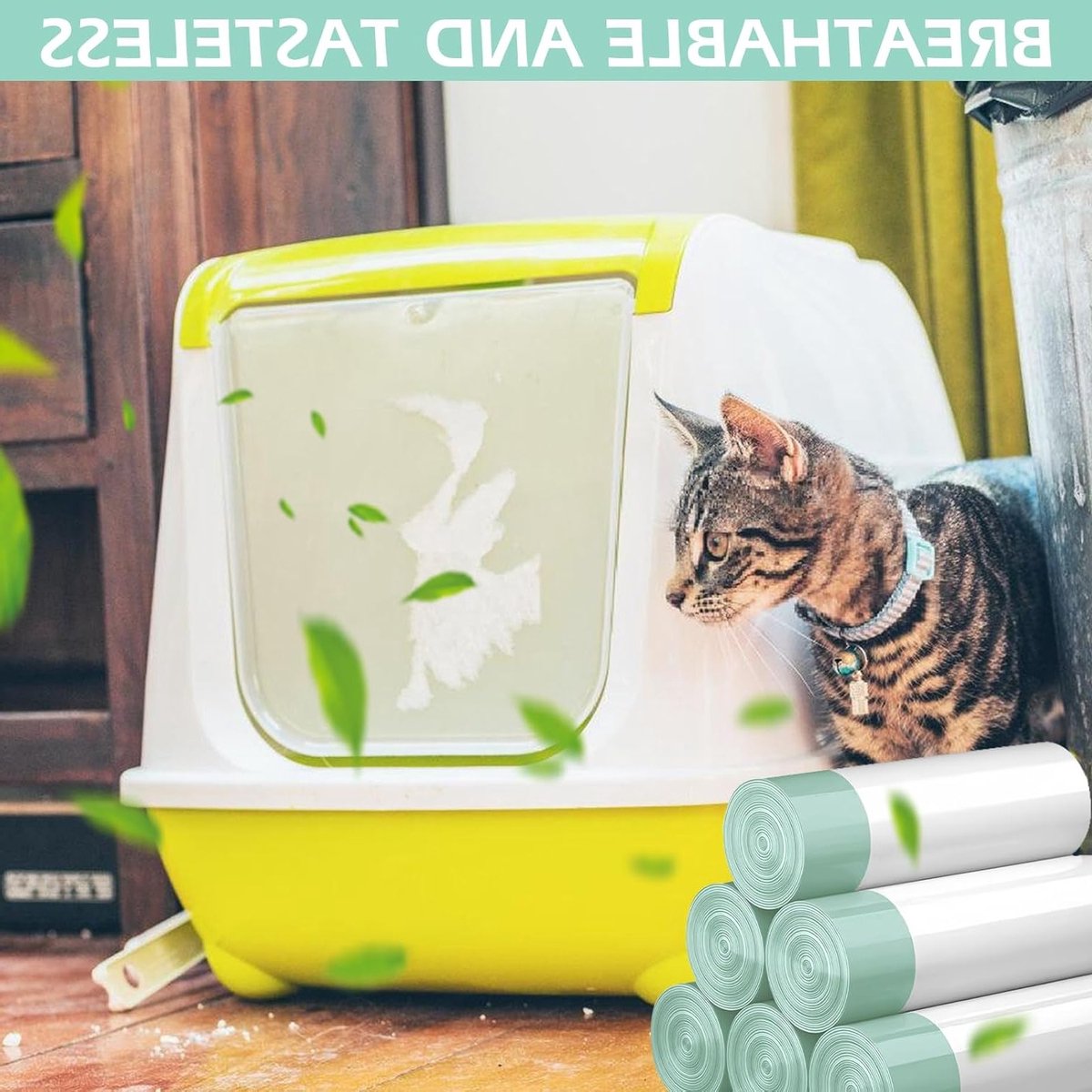 Miniatuur van productfoto 5 van Draagbare Afvalzakken voor Katten: 6 Rollen Vervangende Kattenbakzakken, 90 Stuks Duurzame Zelfreinigende Kattenbakzakken, Groene Kleur, Ideaal voor Gemakkelijk Afvoeren en Hygiëne