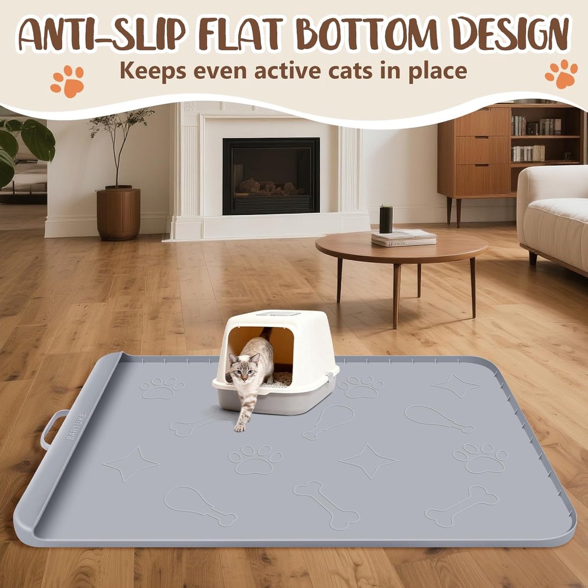 Miniatuur van productfoto 5 van Kat kattenbak mat 106 x 71 cm - silicone waterdicht - antislip met rand en handvat - voorkomt rommel - ShopVlot
