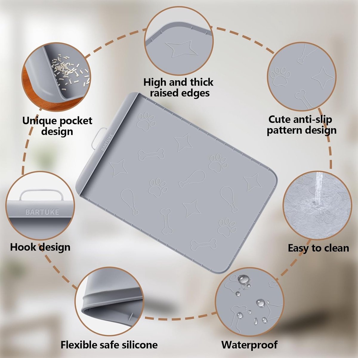 Miniatuur van productfoto 6 van Kat kattenbak mat 106 x 71 cm - silicone waterdicht - antislip met rand en handvat - voorkomt rommel - ShopVlot