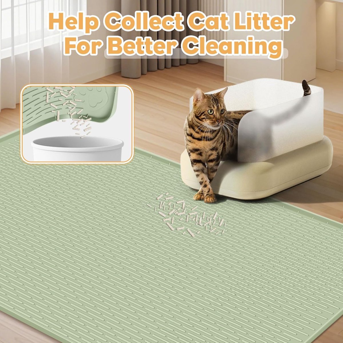 Miniatuur van productfoto 3 van Kattenbakmat - Opvangmat - Kattenbak Schoonhouden - Extra Groot - 1610 Gram - Groen