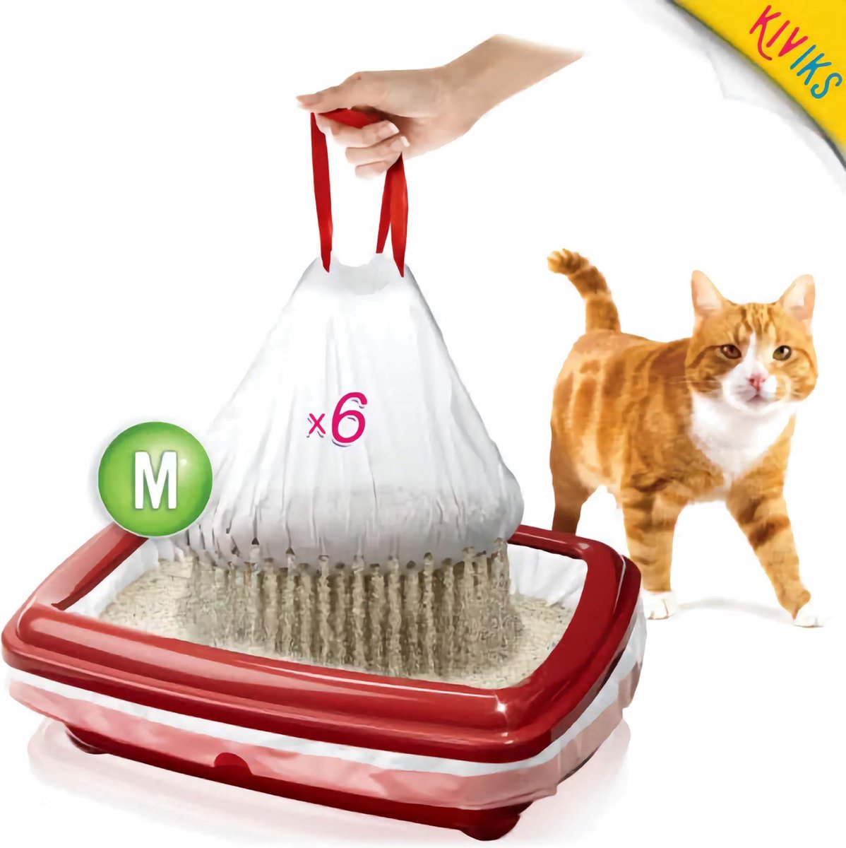 Miniatuur van productfoto 4 van Kiviks Kattenbakzak - Kattenbakzakken met filter - Kattenbakzak met zeef - zak voor grote kattenbak - 6 stuks - M
