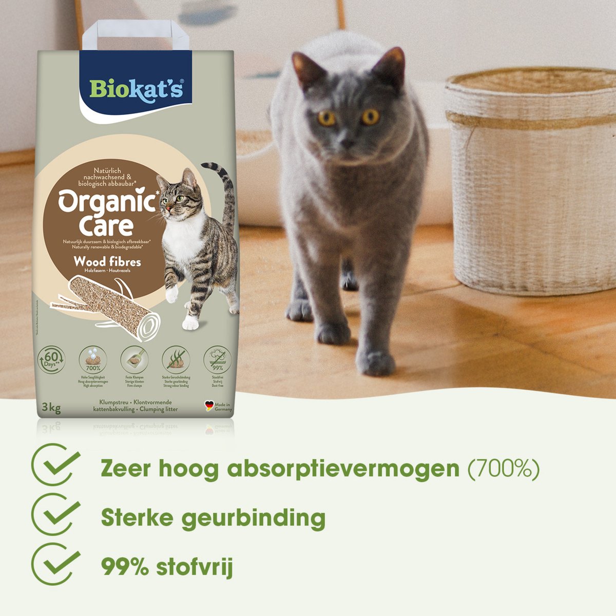 Miniatuur van productfoto 12 van Biokat´s Organic Care Wood - 3 Kg - Kattenbakvulling - Klontvormend - zonder geur