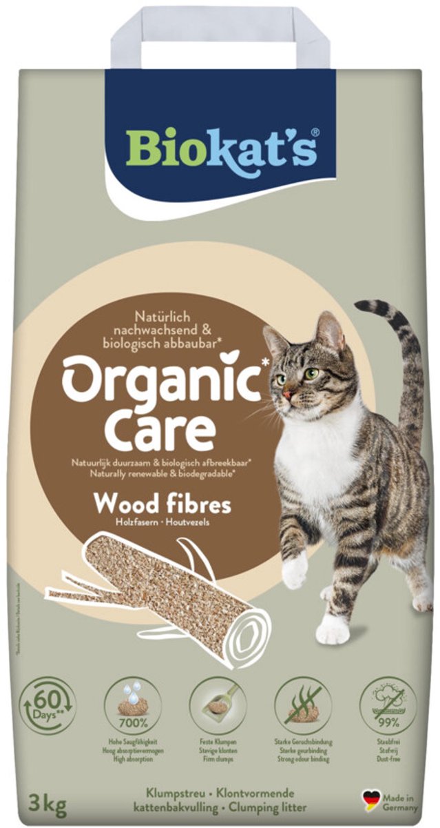 Miniatuur van productfoto 14 van Biokat´s Organic Care Wood - 3 Kg - Kattenbakvulling - Klontvormend - zonder geur