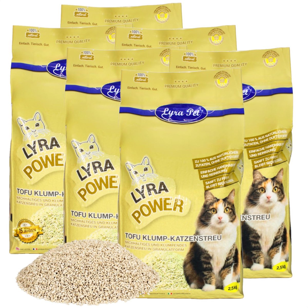 Productfoto 1 van 15 kg Lyra Pet® Tofu kattenbakvulling klonterend