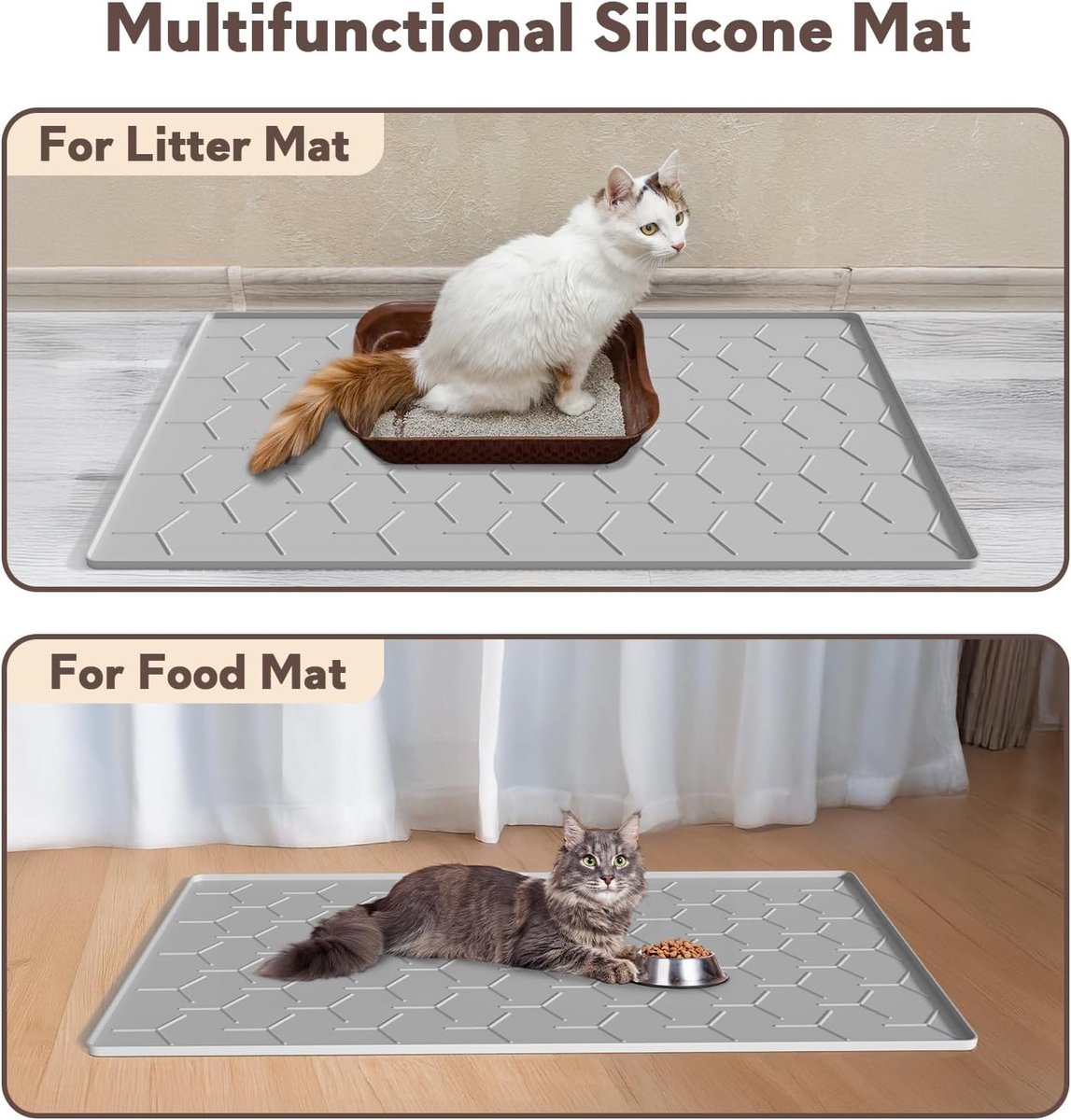 Miniatuur van productfoto 3 van Kattenbak Mat - Groot 34" x 22" - Kattengrind Opvangmat - Waterdichte Siliconen Vloermat - Grijs