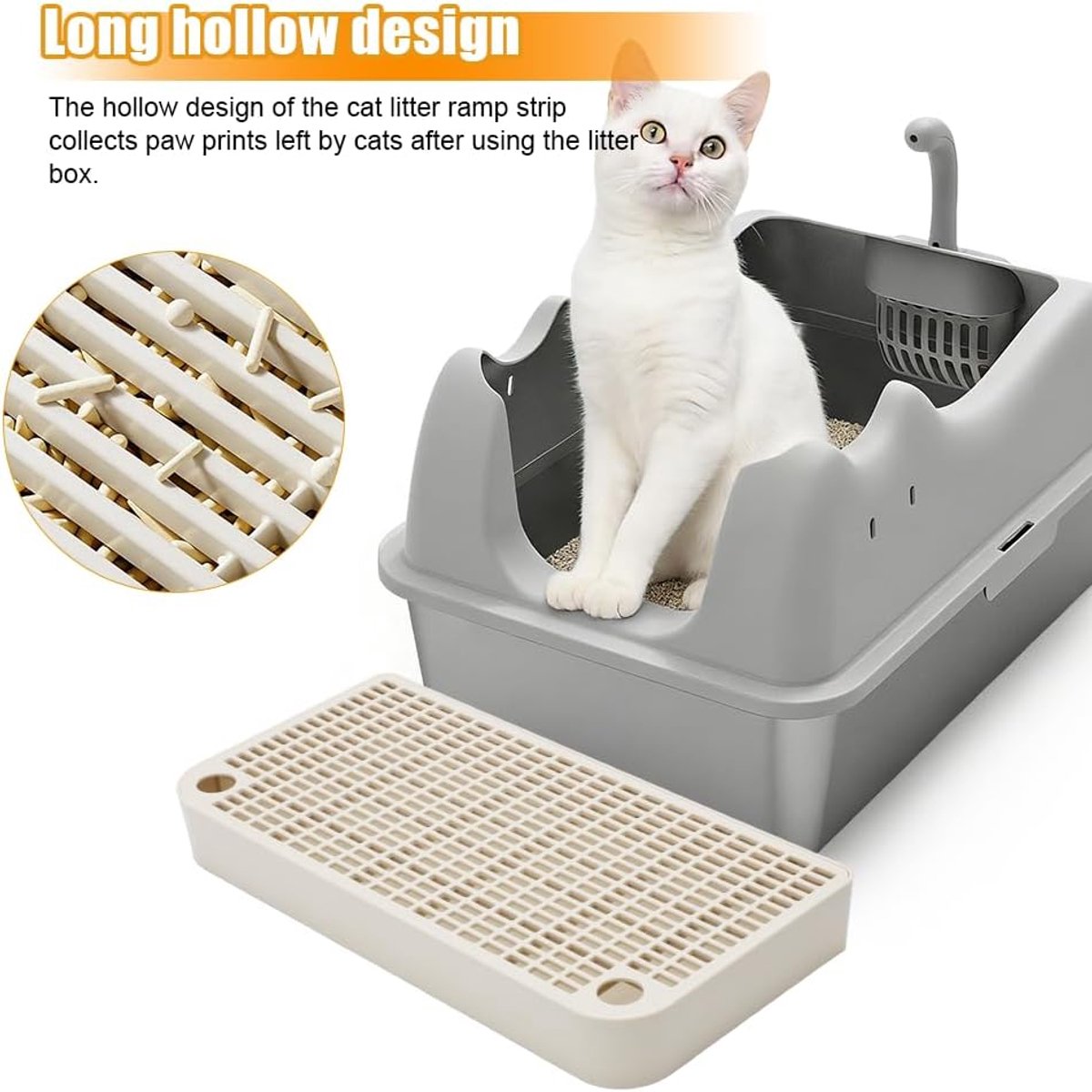 Miniatuur van productfoto 5 van Kattenbakopstapje met filter - antisliphelling - kattenbakmat - geschikt voor kleine en oudere katten - met antislipkussentjes - waterdicht ABS-materiaal - gemakkelijk schoon te maken - wit - 32 cm * 12 cm * 4 cm