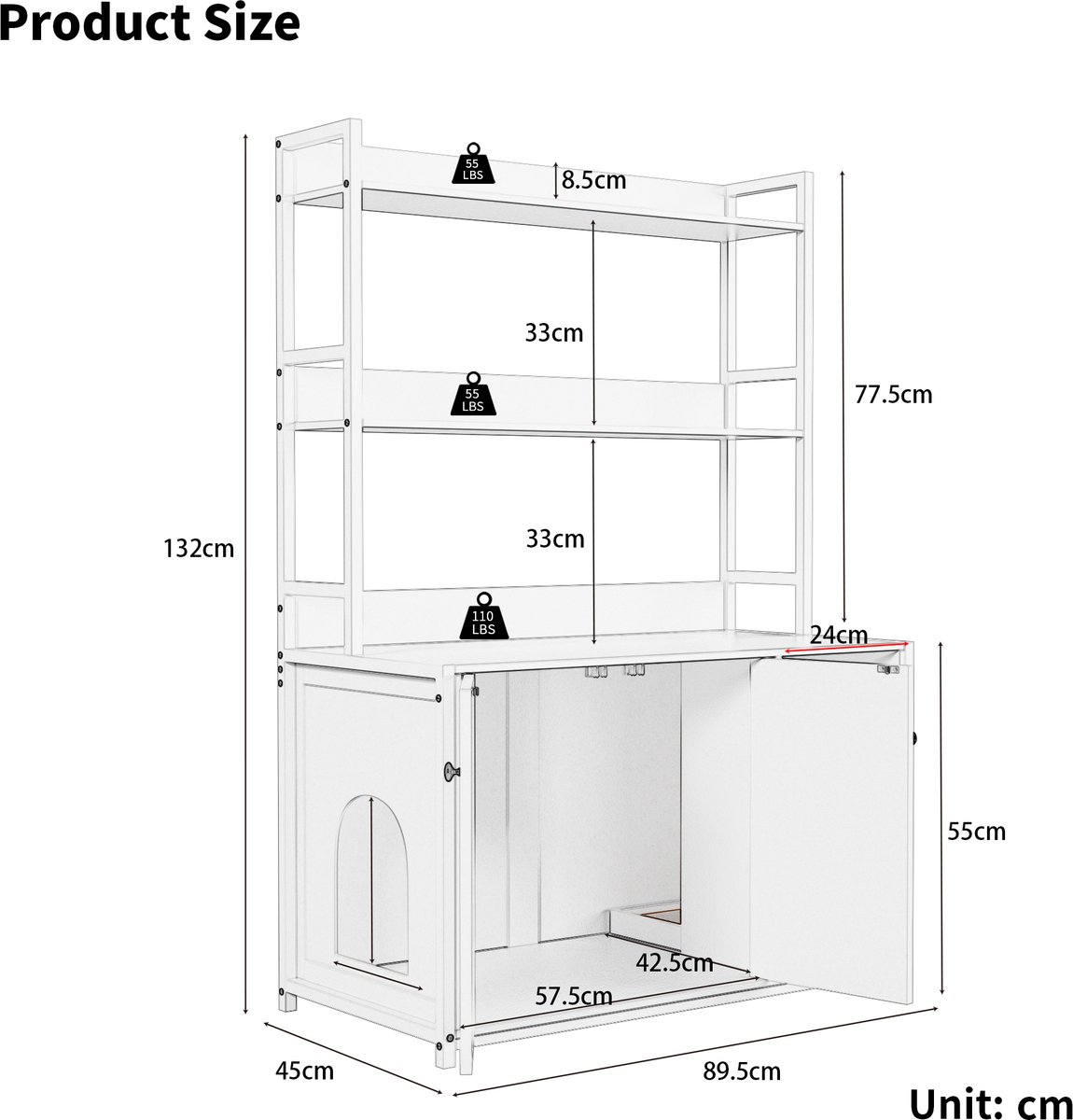 Miniatuur van productfoto 8 van Kattenbakcontainer Met Opbergplank En 2 Deuren – Houtlook Bruin – Metaal En MDF – Voor Binnengebruik En Geurcontrole Met Krabpad