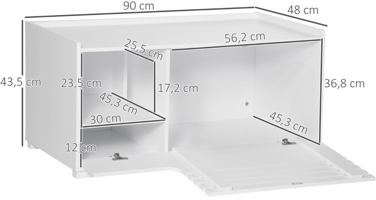 Miniatuur van productfoto 4 van MODENUIT Kattenbakcontainer – 90 x 48 x 43,5 cm – MDF – Wit – Met 2 Planken en Magnetische Deur