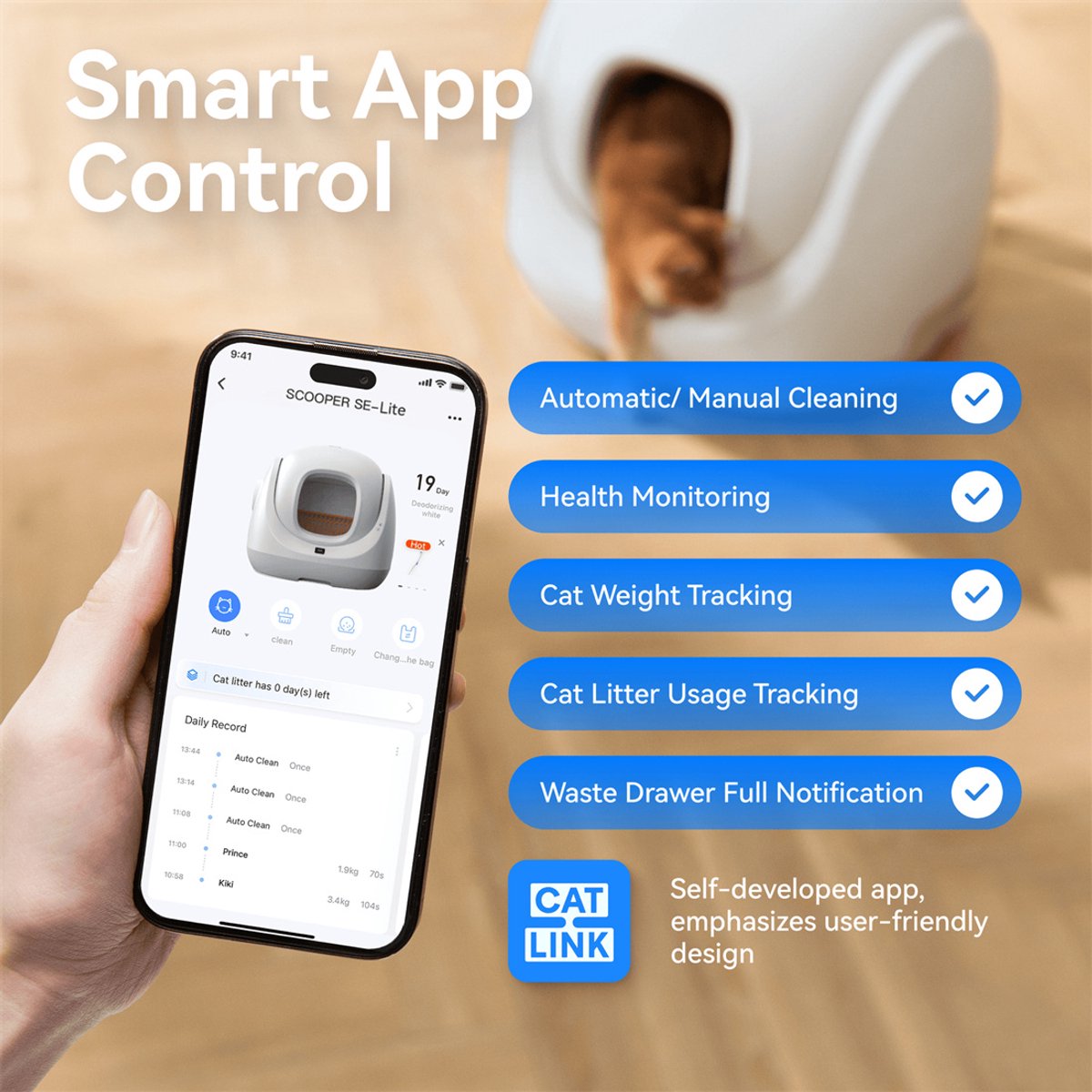 Miniatuur van productfoto 14 van CATLINK Baymax-Lite Slimme Automatische Kattenbak – Zelfreinigend, App-Bediening, 4 Reinigingsmodi, Geurcontrole, 65L Grote Capaciteit, Veiligheidssensoren, Voor Katten van 1.5–10 kg
