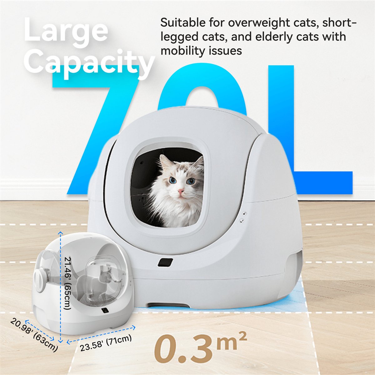 Miniatuur van productfoto 7 van CATLINK Baymax-Lite Slimme Automatische Kattenbak – Zelfreinigend, App-Bediening, 4 Reinigingsmodi, Geurcontrole, 65L Grote Capaciteit, Veiligheidssensoren, Voor Katten van 1.5–10 kg