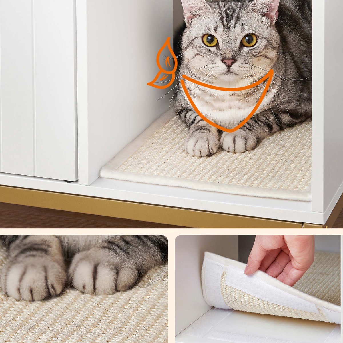 Miniatuur van productfoto 2 van Kattenbak omheining meubel Multifunctionele verborgen kattenbak kast Met krabmat Makkelijk te monteren Hoge poten Gemakkelijk schoon te maken Stevig houten frame Geschikt voor woonkamer en slaapkamer 80x50x55cm Wit+Goud
