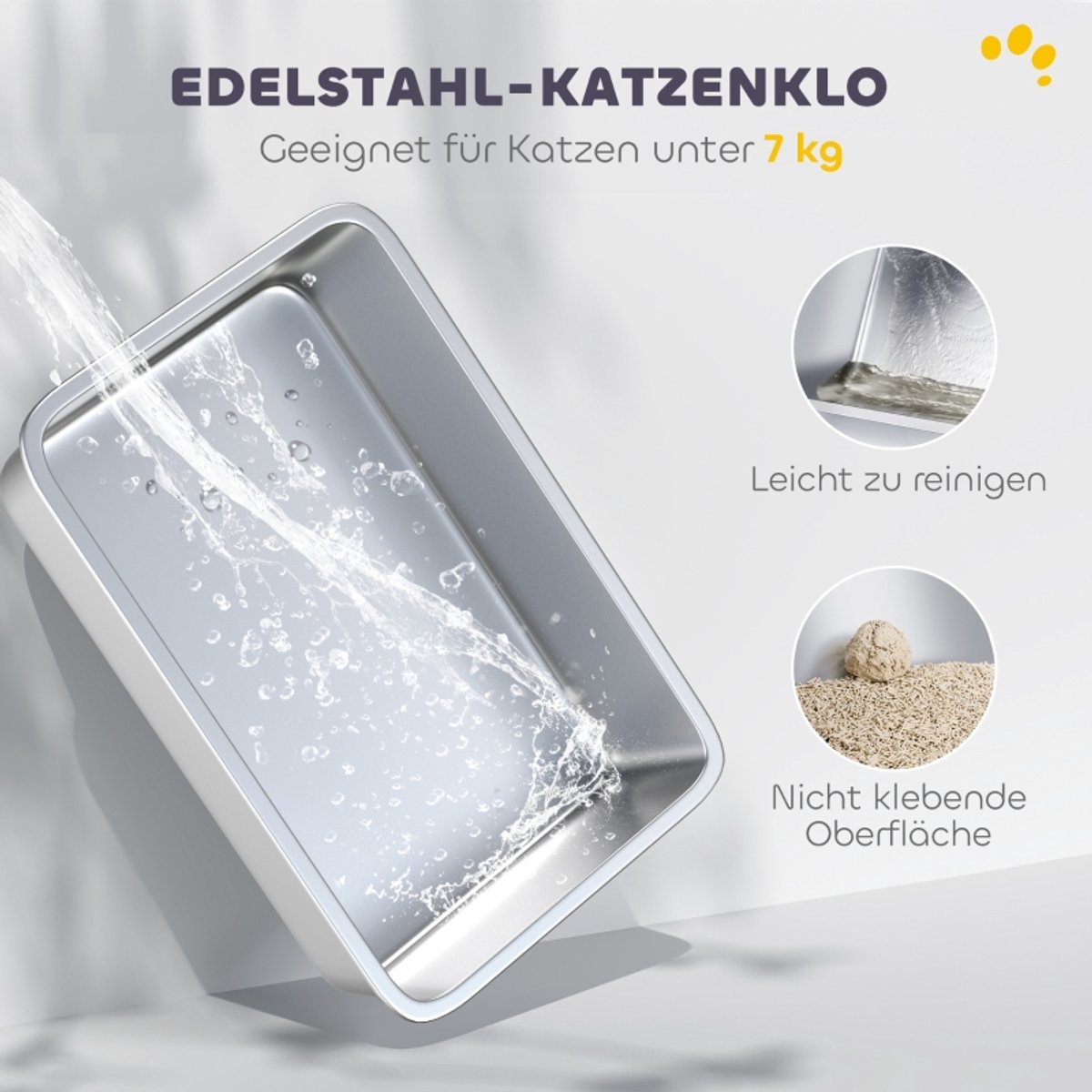 Miniatuur van productfoto 6 van Kattenbak - Kattentoilet - Kattenbak met deksel - 60,40 x 60,40 x 41,8 cm - Inclusief schepje - Dubbele inlaat - Gemaakt van roestvrij staal - Gemakkelijk schoon te maken - Draagvermogen tot 15 kg - Geschikt voor katten - Wit