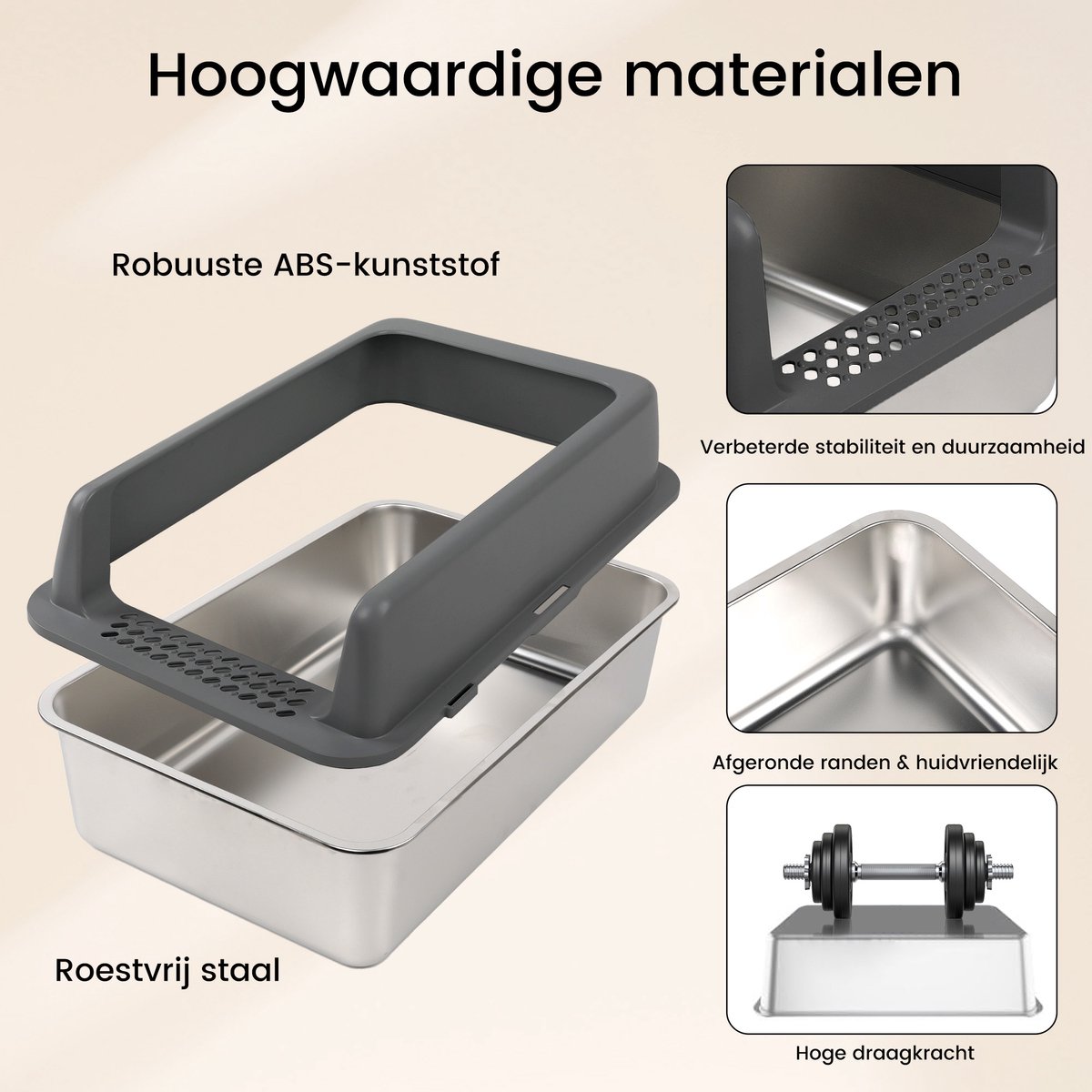 Miniatuur van productfoto 6 van DAITORE Kattenbak RVS - XXL - 58 × 37 × 26cm - Open Kattentoilet met hoge rand - Incl. Kattenbakschep -Geurvrij & Lekvrij - Gemakkelijk schoon te maken - Voor Grote én Kleine Katten - Donkergrijs