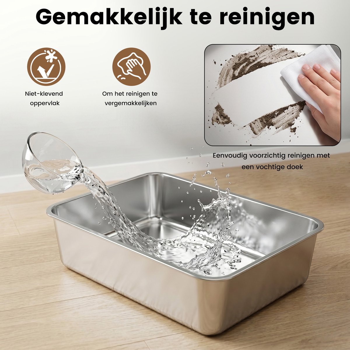 Miniatuur van productfoto 7 van DAITORE Kattenbak RVS - XXL - 58 × 37 × 26cm - Open Kattentoilet met hoge rand - Incl. Kattenbakschep -Geurvrij & Lekvrij - Gemakkelijk schoon te maken - Voor Grote én Kleine Katten - Donkergrijs