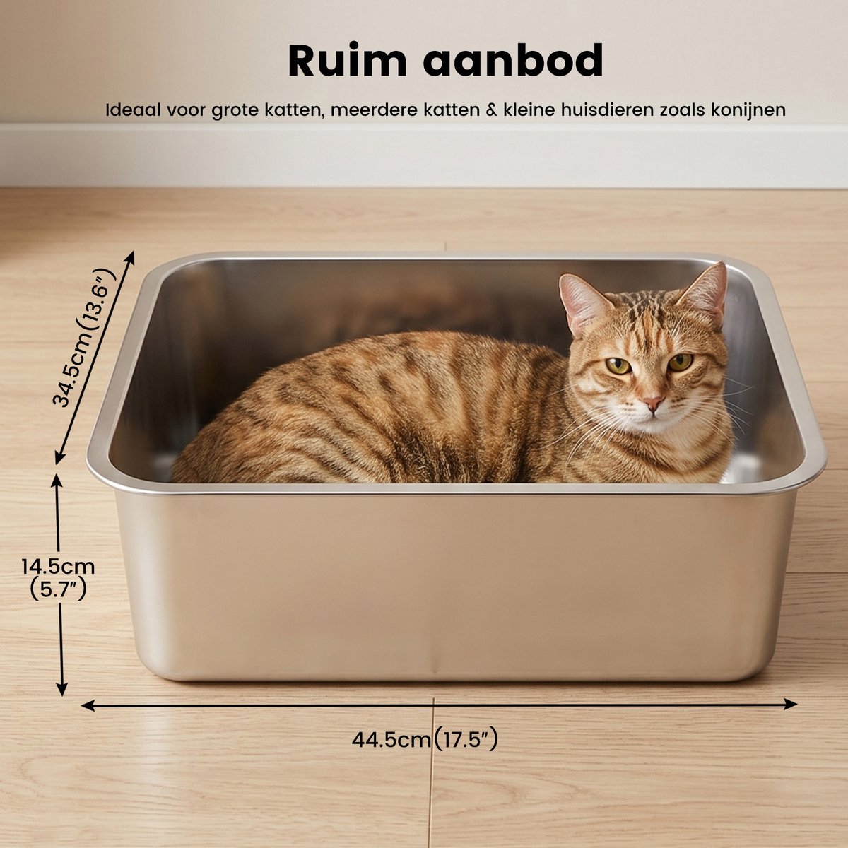 Miniatuur van productfoto 4 van DAITORE - Kattenbak RVS - Groot - 44.5x34.5x14.5 cm - Open Kattentoilet - Met 4 siliconen Anti-slip- Makkelijk Schoon te Maken - Hygiënisch - Anti-geur - XXL - Zilver