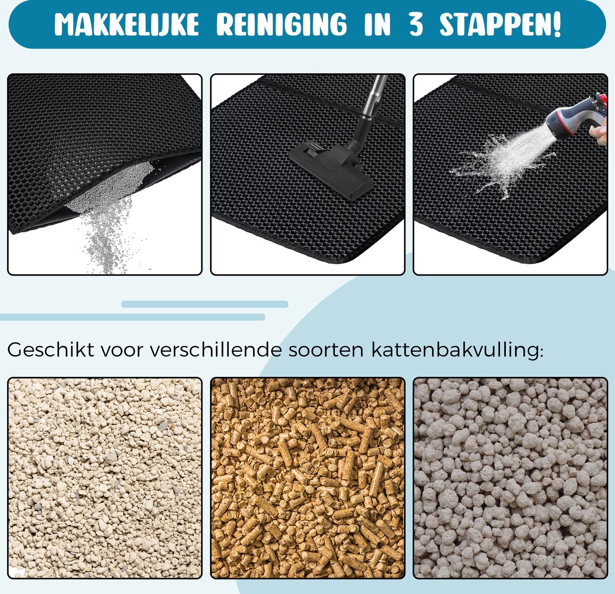 Miniatuur van productfoto 2 van Tastelio XXL Kattenbakmat - Honingraatstructuur - Grit Opvanger - Waterdicht - 75 x 55 cm - Zwart