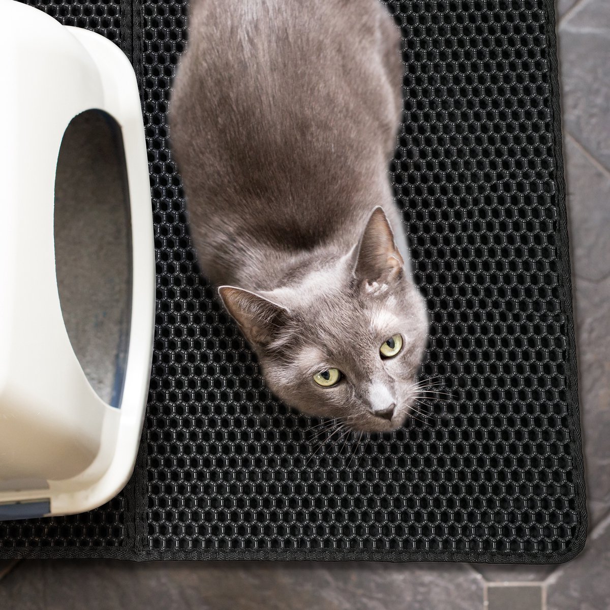Miniatuur van productfoto 3 van Tastelio XXL Kattenbakmat - Honingraatstructuur - Grit Opvanger - Waterdicht - 75 x 55 cm - Zwart