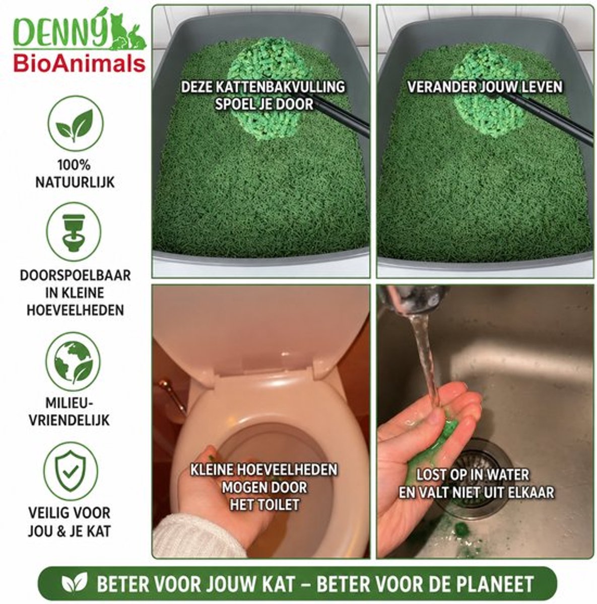 Miniatuur van productfoto 2 van Voordeelpakket 2×8L Denny BioAnimals Tofu Kattenbakvulling 8L – Biologisch Afbreekbaar – Klontvormend – Stofvrij – Geur neutraliserend