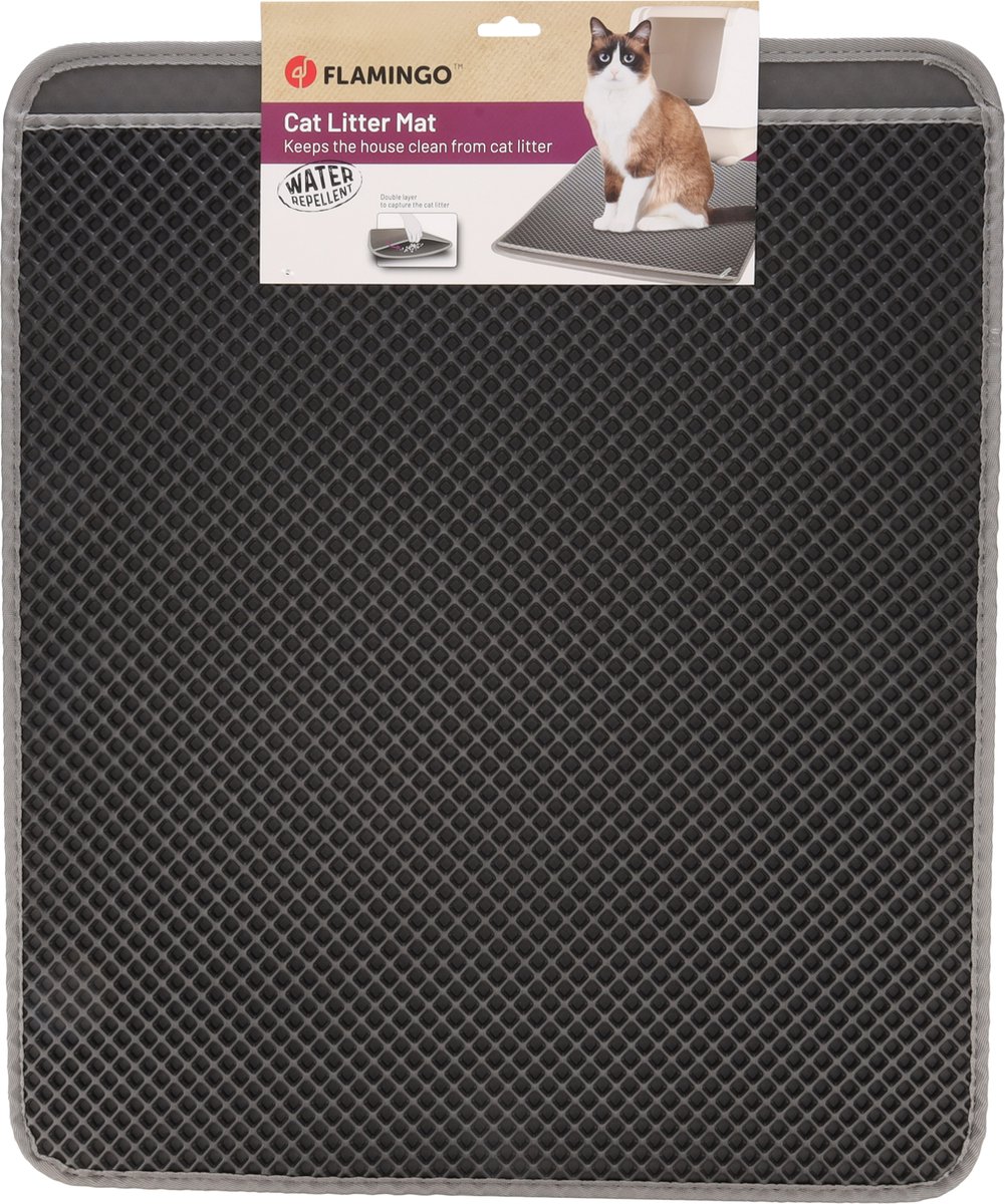 Miniatuur van productfoto 6 van Flamingo Kattenbakmat Matz Grijs – 70 cm L x 60 cm B x 1.3 cm H,Antislip, Waterdicht - Honingraatstructuur - Uitloopmat - Placemat Kat - Schoonloopmat Kattenbak - Kattenbak Accessoires - Katten Grit Opvanger - Katten Mat