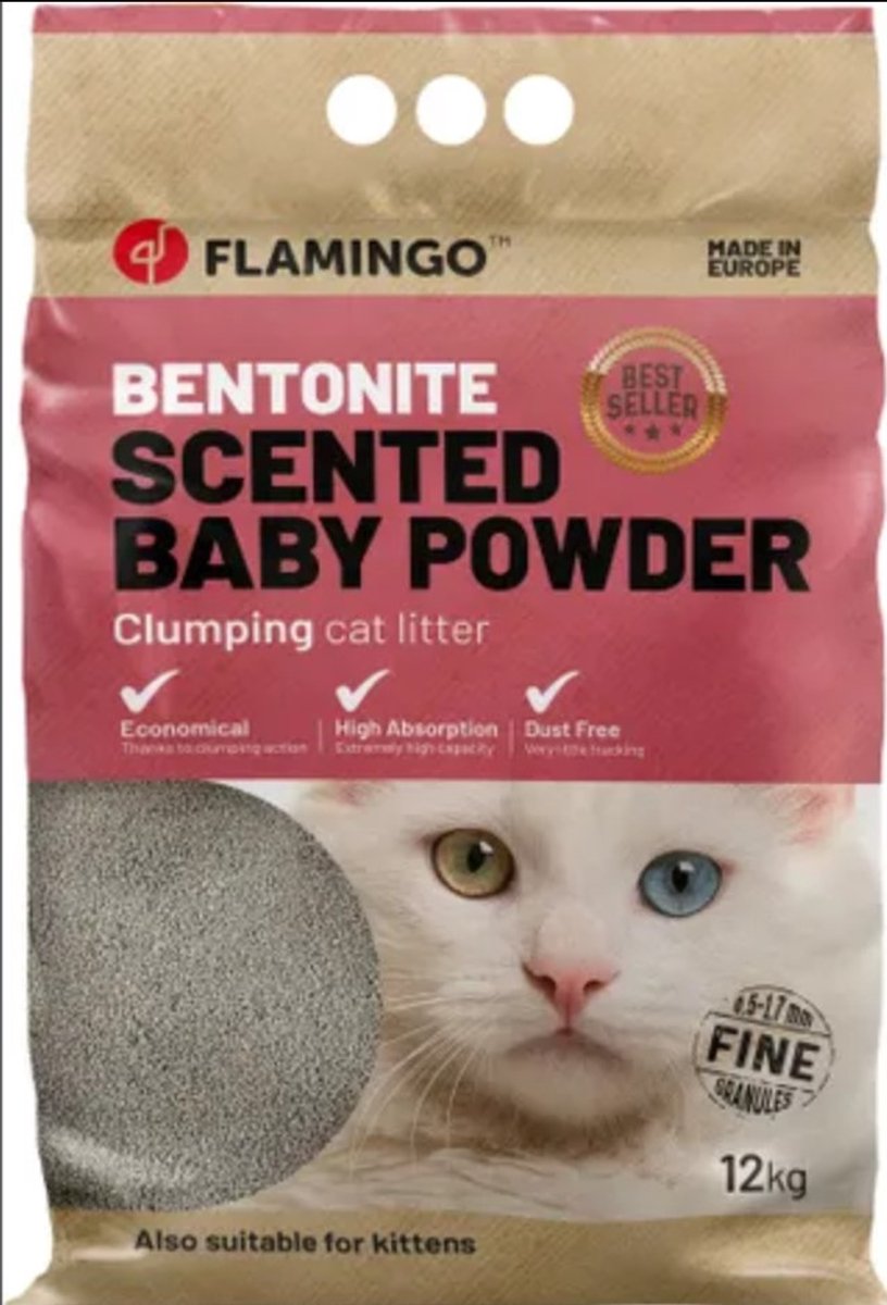 Miniatuur van productfoto 4 van Flamingo Kattenbakvulling Bentoniet met Babypoeder – 12 KG - Super Absorberend, Stofarm, Heerlijke Babypoedergeur, Ook Geschikt voor Kittens – Uit Canada