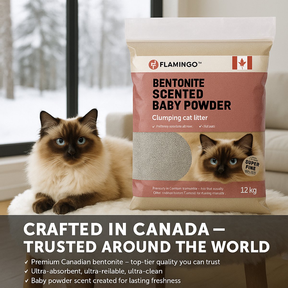 Miniatuur van productfoto 8 van Flamingo Kattenbakvulling Bentoniet met Babypoeder – 12 KG - Super Absorberend, Stofarm, Heerlijke Babypoedergeur, Ook Geschikt voor Kittens – Uit Canada