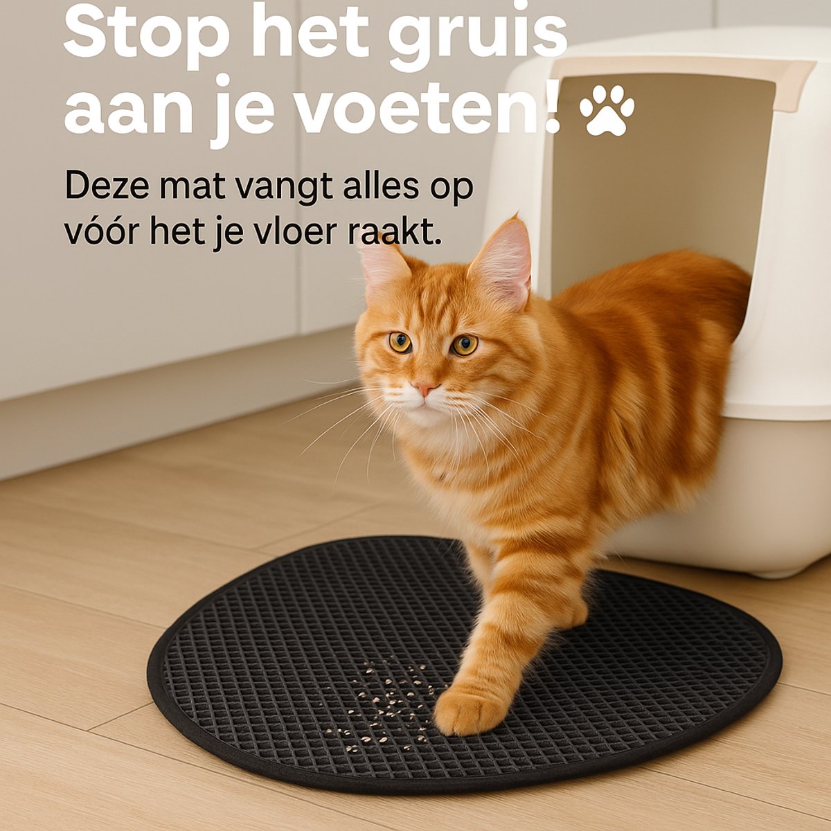 Miniatuur van productfoto 3 van Flamingo Kattenbakmat Matz Beige – 65 cm L x 40 cm B x 1.3 cm H,Antislip, Waterdicht - Honingraatstructuur - Uitloopmat - Placemat Kat - Schoonloopmat Kattenbak - Kattenbak Accessoires - Katten Grit Opvanger - Katten Mat