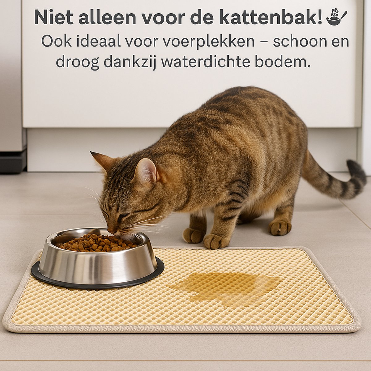Miniatuur van productfoto 4 van Flamingo Kattenbakmat Matz Beige – 65 cm L x 40 cm B x 1.3 cm H,Antislip, Waterdicht - Honingraatstructuur - Uitloopmat - Placemat Kat - Schoonloopmat Kattenbak - Kattenbak Accessoires - Katten Grit Opvanger - Katten Mat