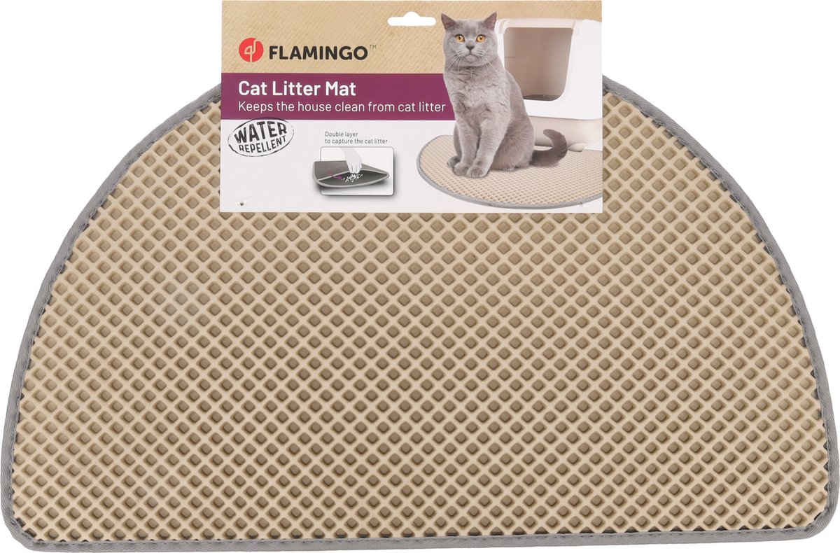 Miniatuur van productfoto 6 van Flamingo Kattenbakmat Matz Beige – 65 cm L x 40 cm B x 1.3 cm H,Antislip, Waterdicht - Honingraatstructuur - Uitloopmat - Placemat Kat - Schoonloopmat Kattenbak - Kattenbak Accessoires - Katten Grit Opvanger - Katten Mat