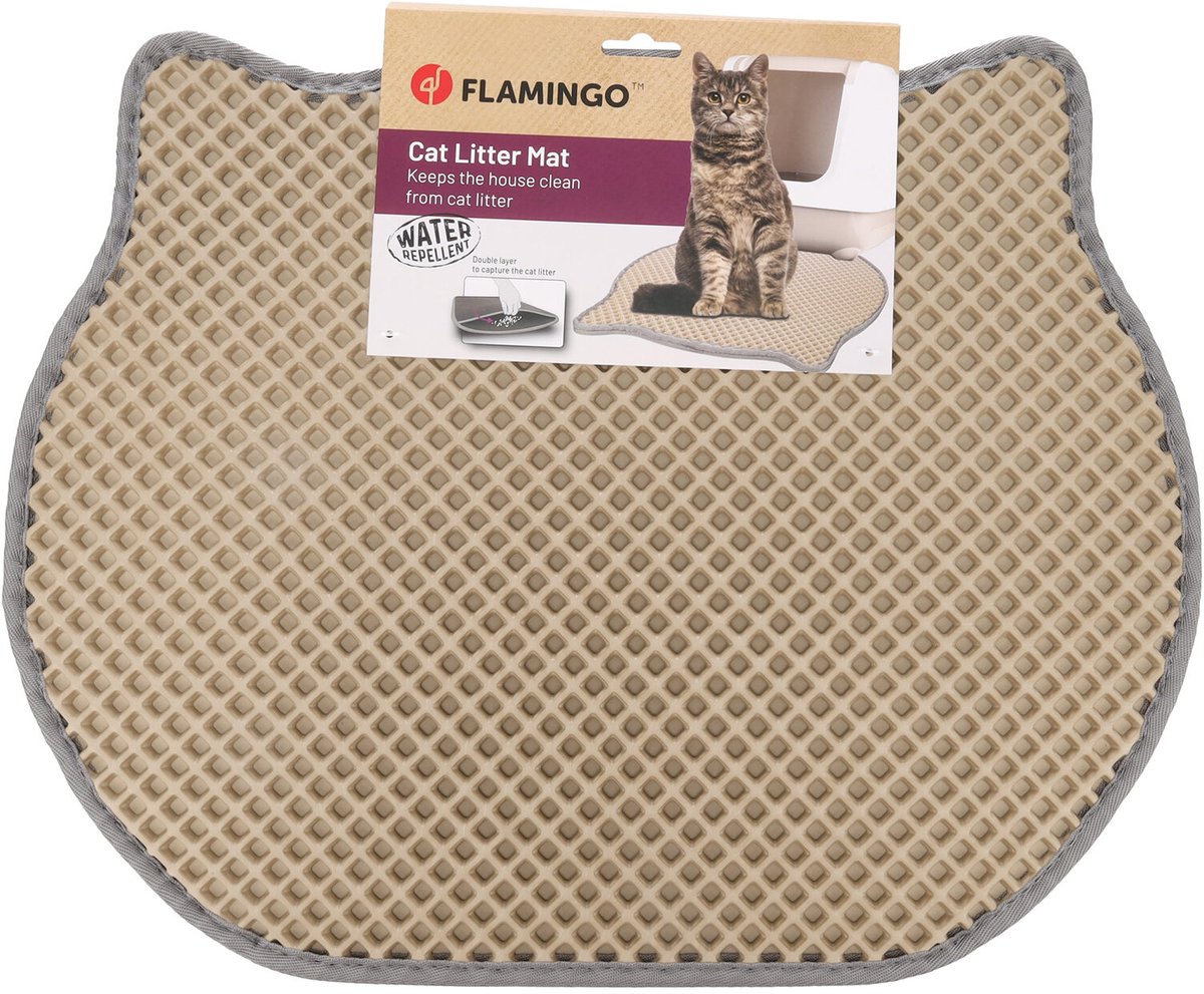 Miniatuur van productfoto 7 van Flamingo Kattenbakmat Matz Beige – 65 cm L x 40 cm B x 1.3 cm H,Antislip, Waterdicht - Honingraatstructuur - Uitloopmat - Placemat Kat - Schoonloopmat Kattenbak - Kattenbak Accessoires - Katten Grit Opvanger - Katten Mat