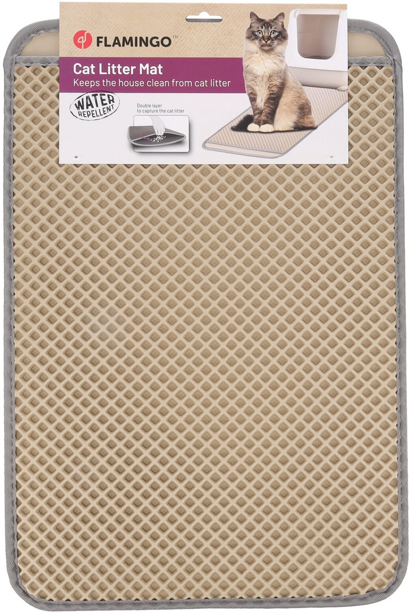 Miniatuur van productfoto 8 van Flamingo Kattenbakmat Matz Beige – 65 cm L x 40 cm B x 1.3 cm H,Antislip, Waterdicht - Honingraatstructuur - Uitloopmat - Placemat Kat - Schoonloopmat Kattenbak - Kattenbak Accessoires - Katten Grit Opvanger - Katten Mat