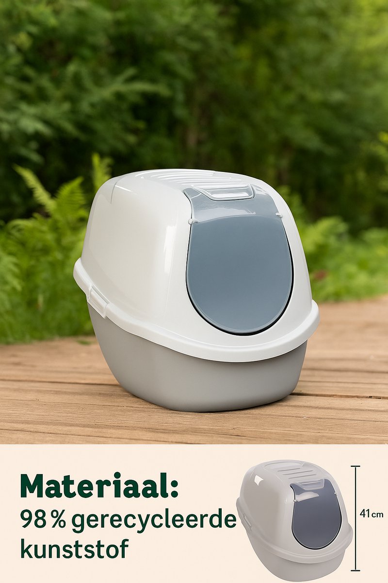 Miniatuur van productfoto 2 van Kattenbak – Flamingo Trini – taupe – maat L – 39x55x41 cm – katten toilet met deksel & koolfilter – geurvrij & recycleerbaar – gemaakt in Europa