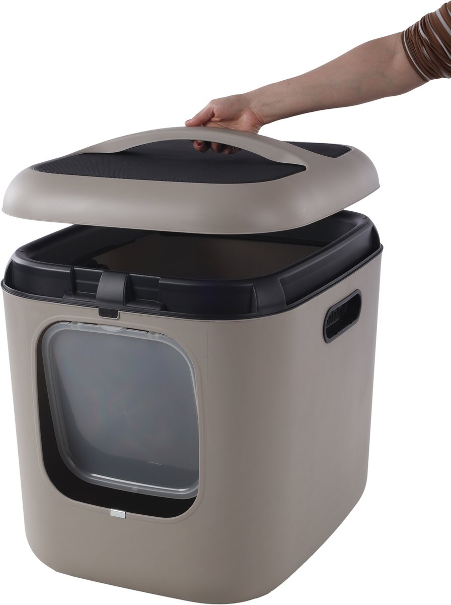 Miniatuur van productfoto 2 van Kattenbak – design line XXL – Flamingo Romy Taupe – 61,5x50x57,5 cm – extra ruim – gerecycleerde kunststof – met magnetische deur & koolfilter – makkelijk schoon te maken – voor grote katten